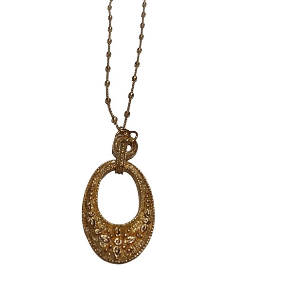 Jewelry - Gorgeous Vtg Italian Necklace‎ Pendent Gold Plate Over Sterling Silver 24" Long